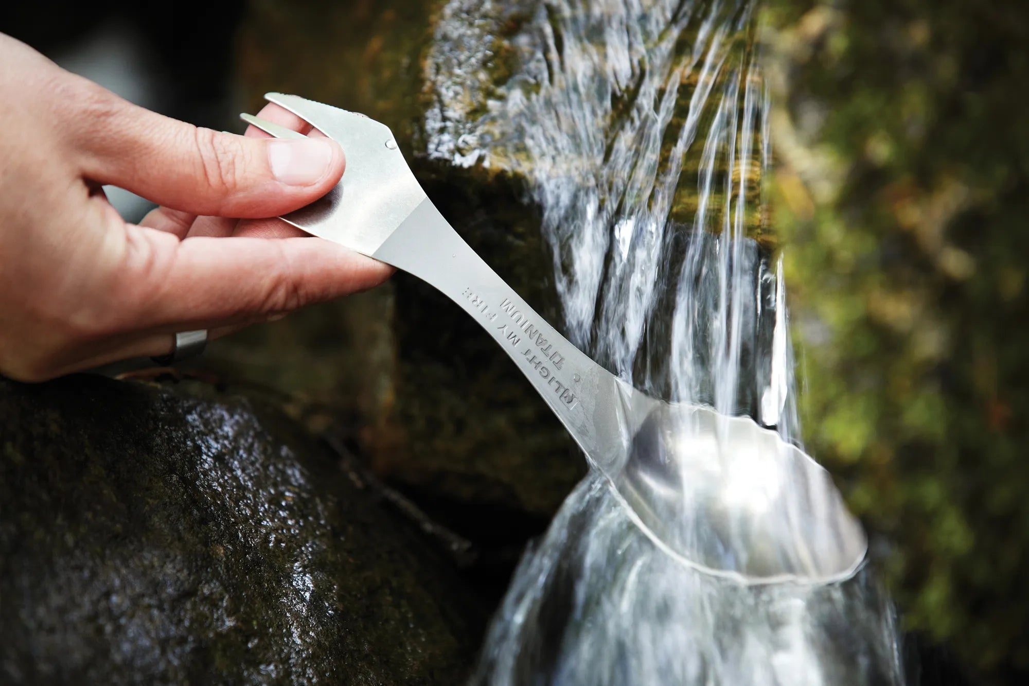 Spork Titanium - knife, fork & spoon in one, with protective bag