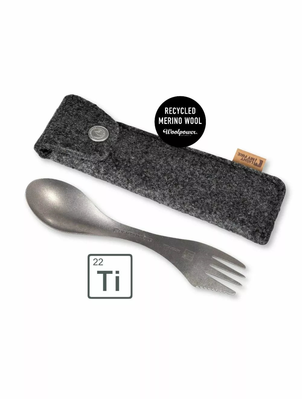Spork Titanium - knife, fork & spoon in one, with protective bag