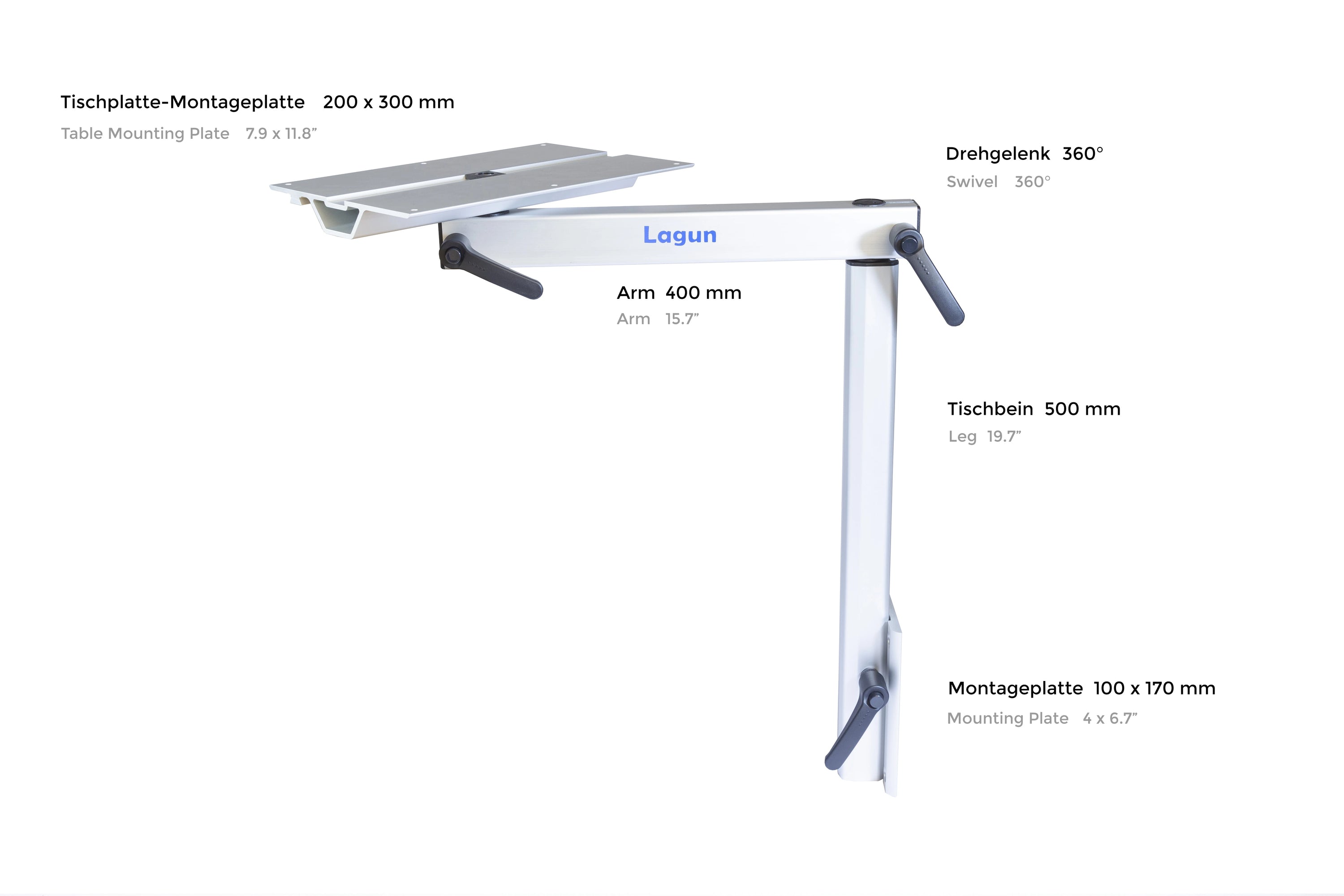 *C-stock* Lagun table frame set silver with rotating and folding mounting plate
