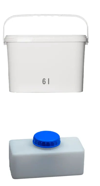 Container set for dry toilet, separation toilet, self-assembly urine canister + for solids