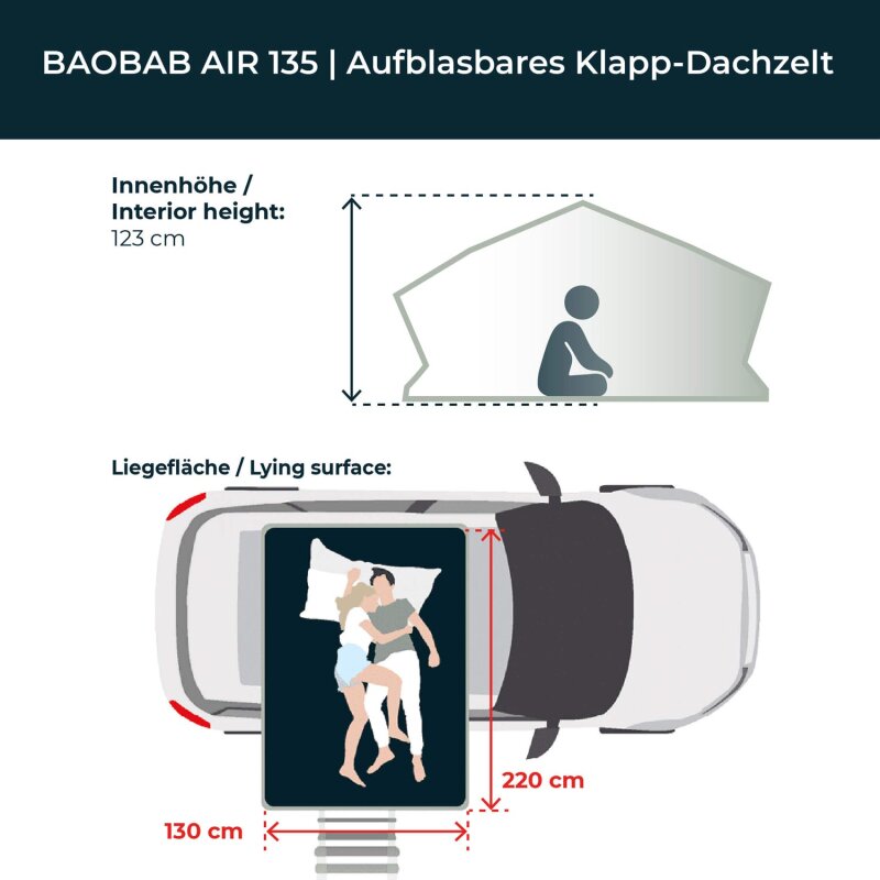 Vickywood Aufblasbares Luft-Klappzelt BAOBAB AIR 135 grau